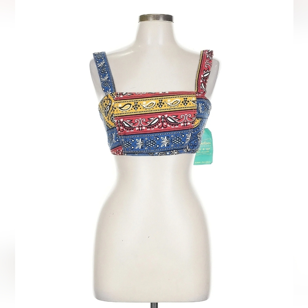 Farm Rio Patchwork Bandana Print Sarja Malu Crop Top Large